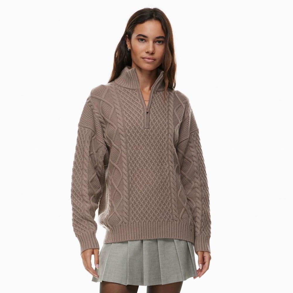 Aritzia Sunday Best Peggy Turtleneck ¼ Zip Sweater Brown